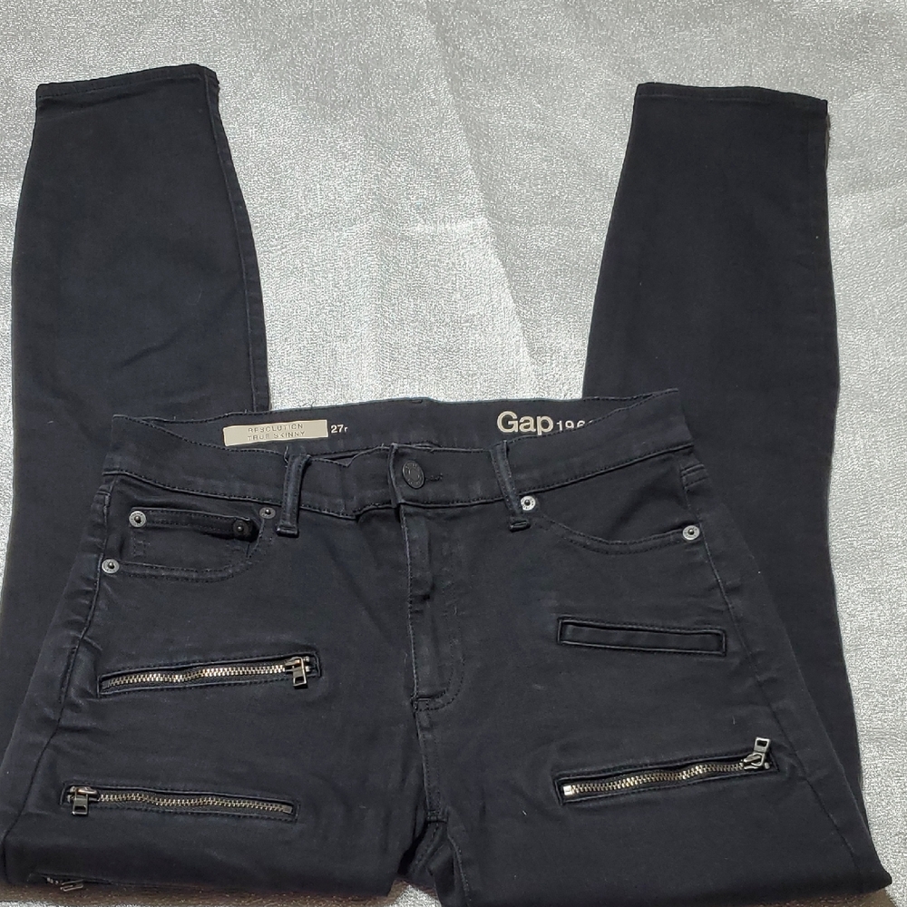 GAP 1969 Resolution True Skinny Y2K SIZE 27R Black Denim Pants Zipper Pocket